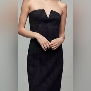Anthropologie NWT Navy Blue pinstripe Strapless Dress size 8